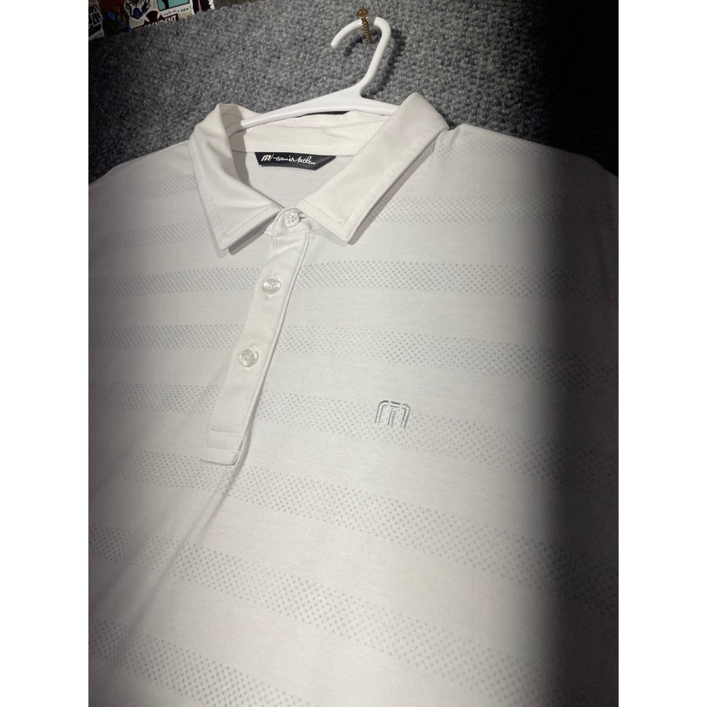 TravisMathew Mens White Micro Dot Striped Short Sleeve Golf Polo Shirt Large